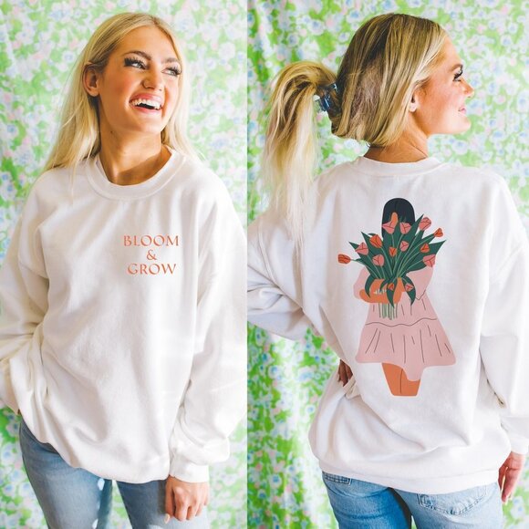 Desert Bloom Darlin Sweaters - Orange Bloom and Grow Floral White Sweatshirt
